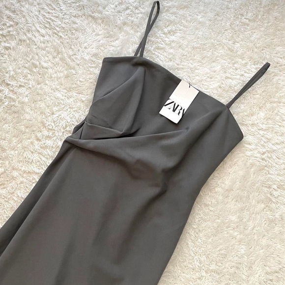 Zara ZW COLLECTION RUCHED DRESS. Khaki. Size S. New with Tags. - Picture 9 of 15